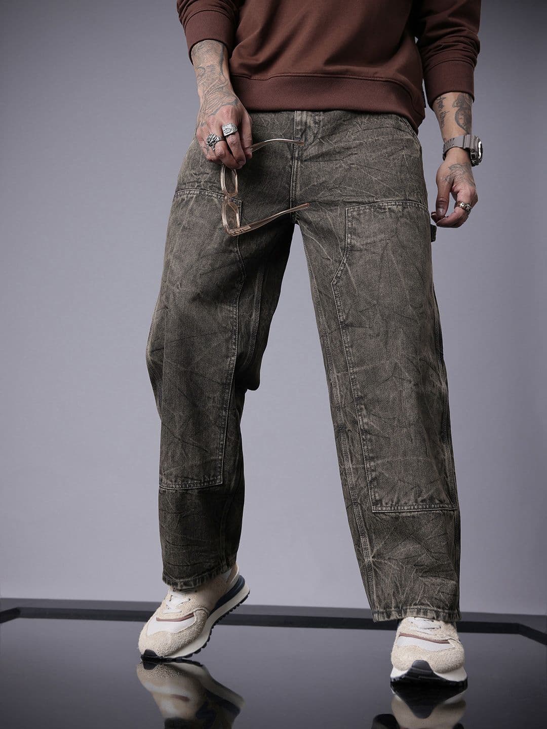 SOKO STREET Men Pure Cotton Relaxed Fit Heavy Fade Cargo Style Jeans - view 1