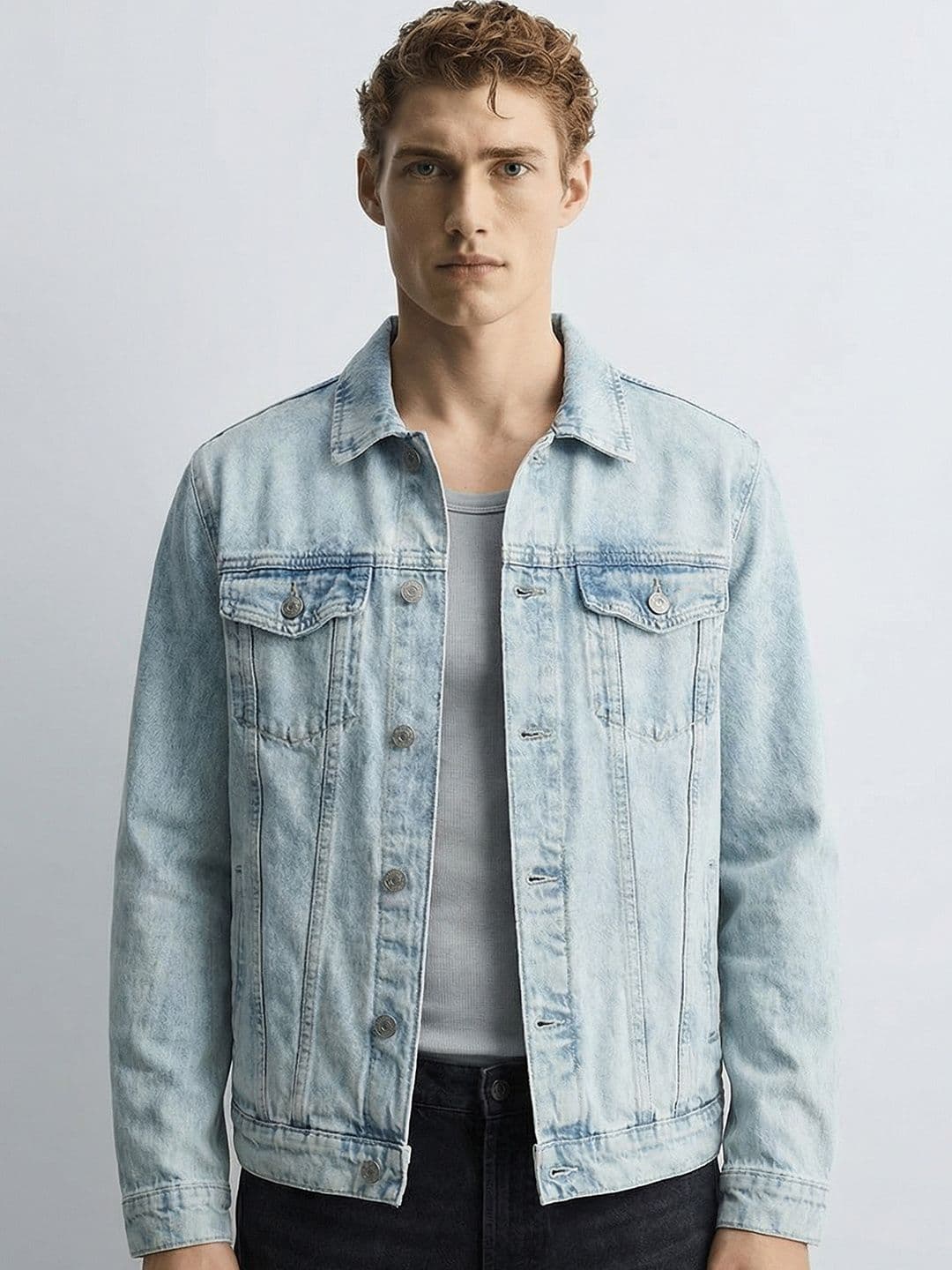 HIGHLANDER Men Blue Washed Colourblocked Denim Jacket - view 1