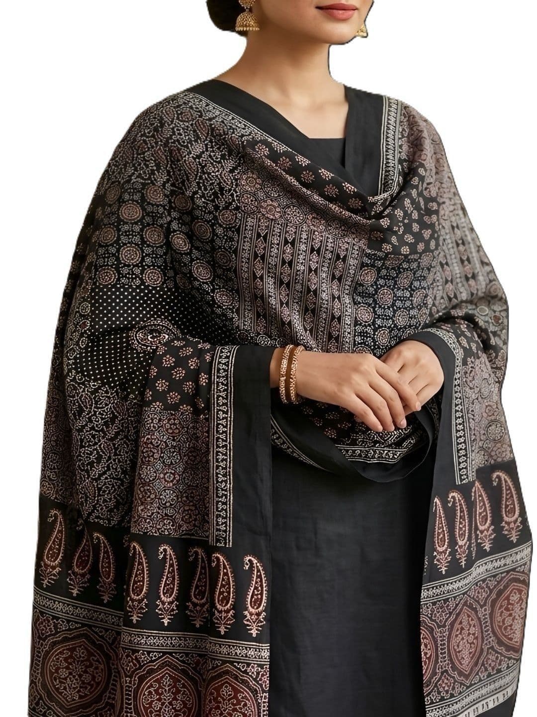 Drape Essence Ethnic Motif Ajrakh Printed Rayon Dupatta - view 1