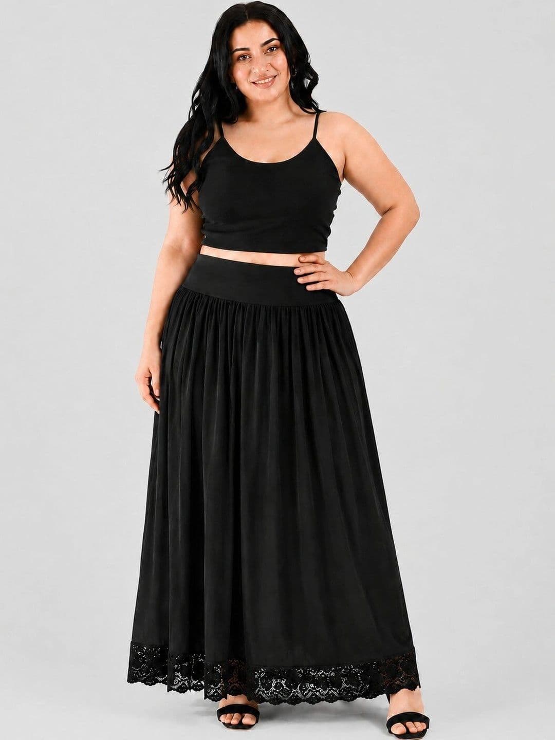BODYFIGURE Women Cotton Lace Frills Bows and Ruffles Maxi A-Line Skirt - view 1