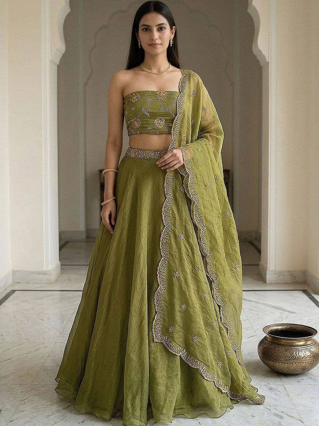 Warthy Ent Embroidered Thread Work Semi-Stitched Lehenga & Unstitched Blouse With Dupatta - view 1