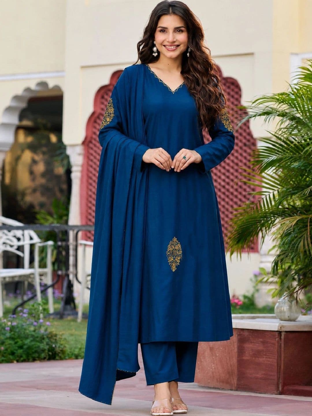 SZN Women Ethnic Motifs Embroidered Regular Thread Work Kurta with Trousers & With Dupatta - view 1