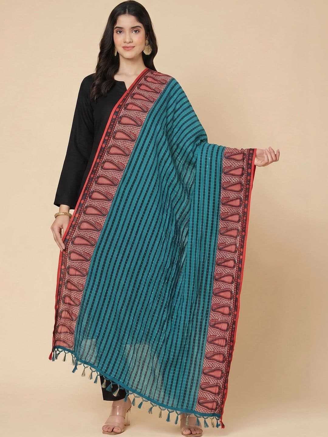 Zamour Paisley Striped Dupatta - view 1