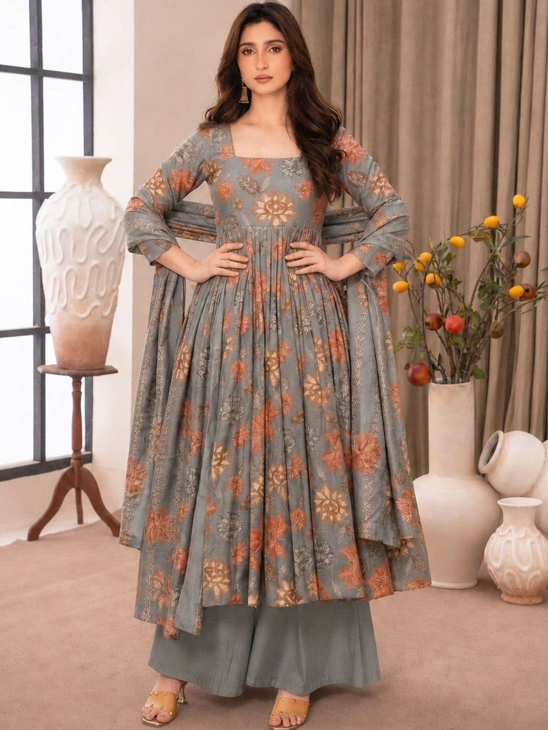 Anouk Women Floral Printed Empire Kurta with Palazzos & With Dupatta - view 1