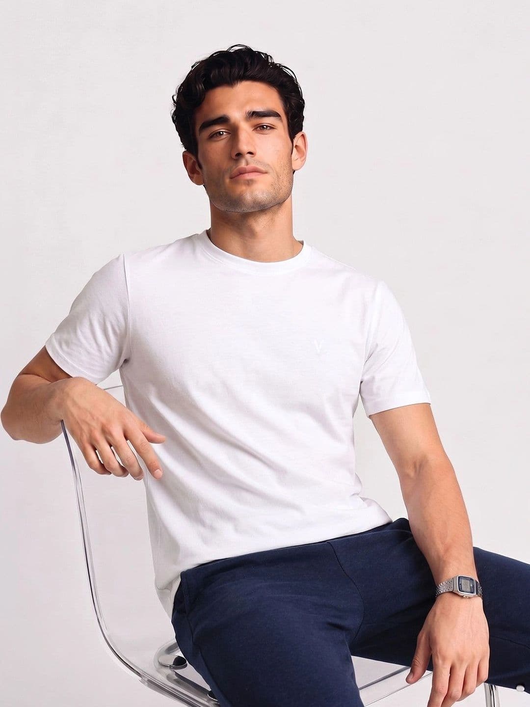Van Heusen Innerwear Van Heusen Men Cotton Crew Neck Solid Regular Fit Short Sleeves Lounge Tshirt - view 1