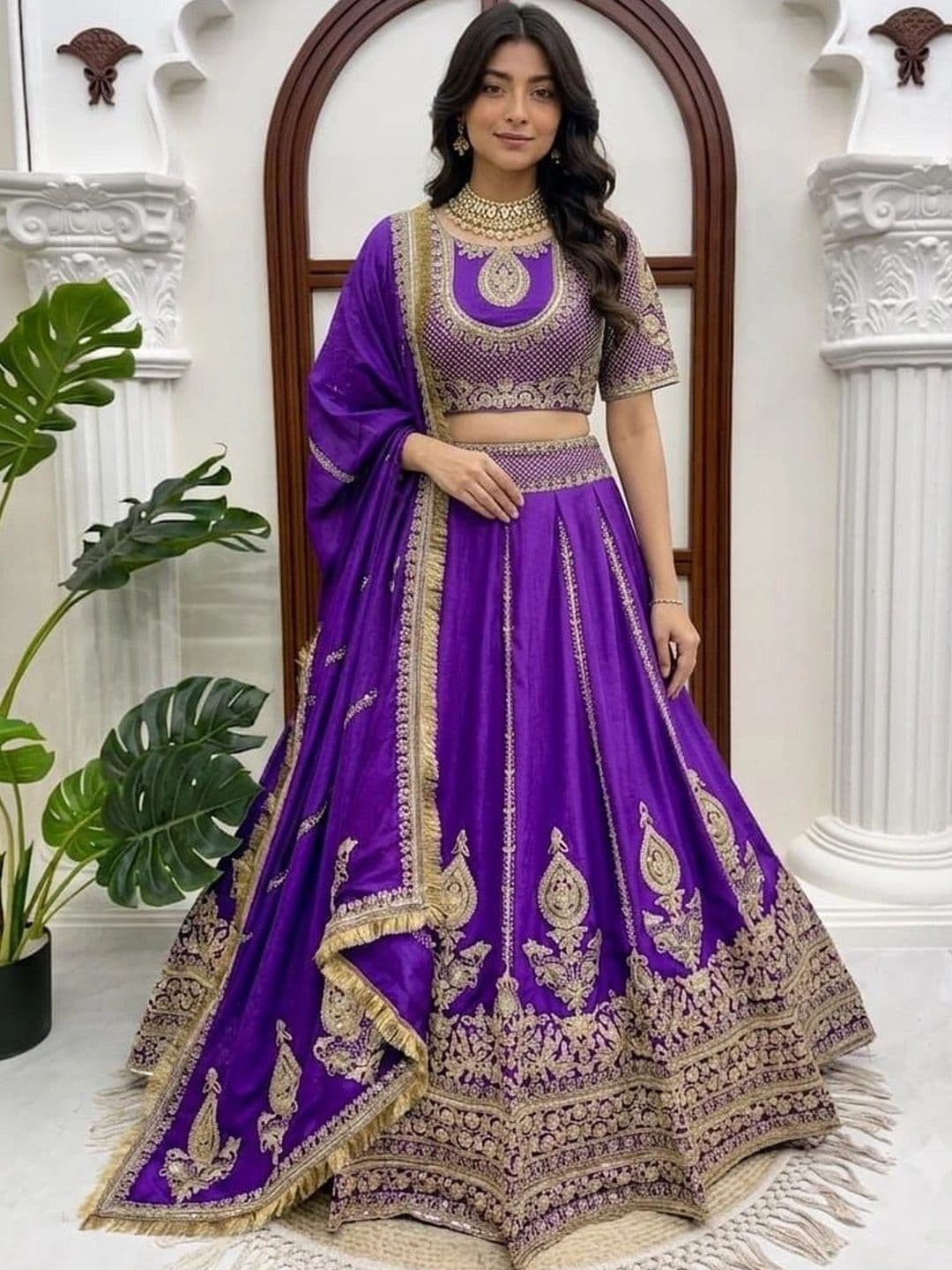 Futra Gabha Thread Work Ready to Wear Lehenga & Blouse With Dupatta - view 1