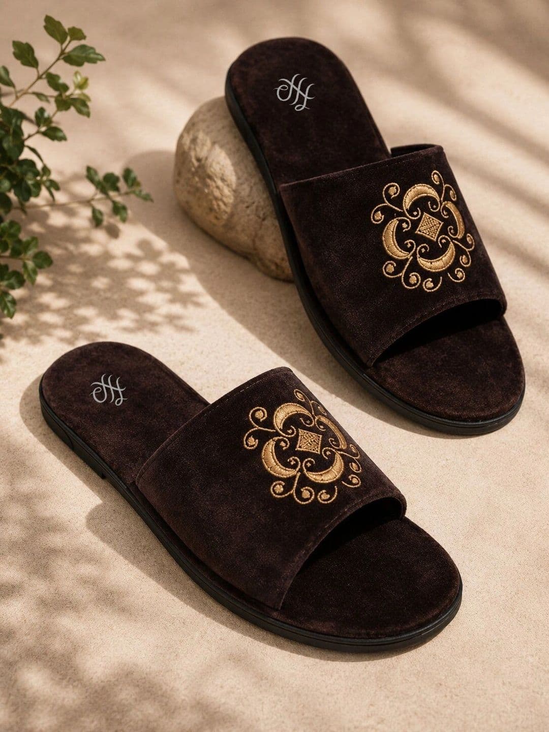 House of Pataudi Men Embroidered Velvet Slides - view 1