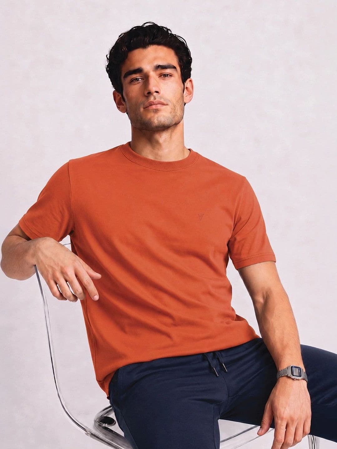 Van Heusen Innerwear Van Heusen Men Cotton Crew Neck Solid Regular Fit Short Sleeves Lounge Tshirt