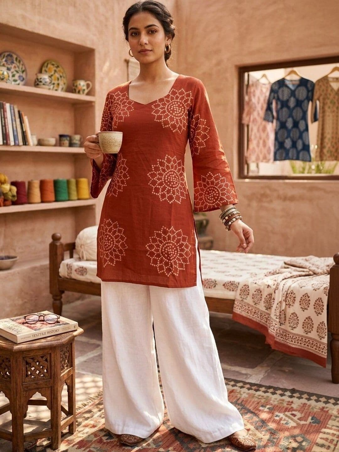 Anouk Rustic Ethnic Motifs Printed Square Neck Pure Cotton Kurti - view 1