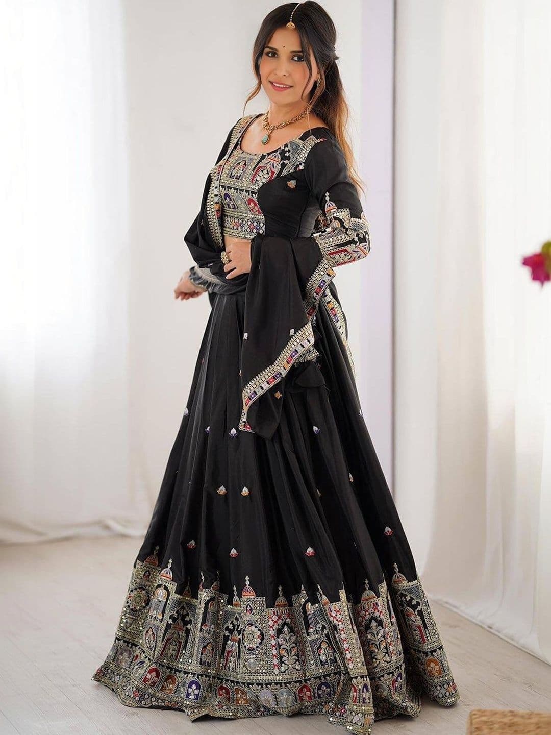 FAB WINDOW Embellished Mirror Work Ready to Wear Lehenga & Blouse With Dupatta - view 1
