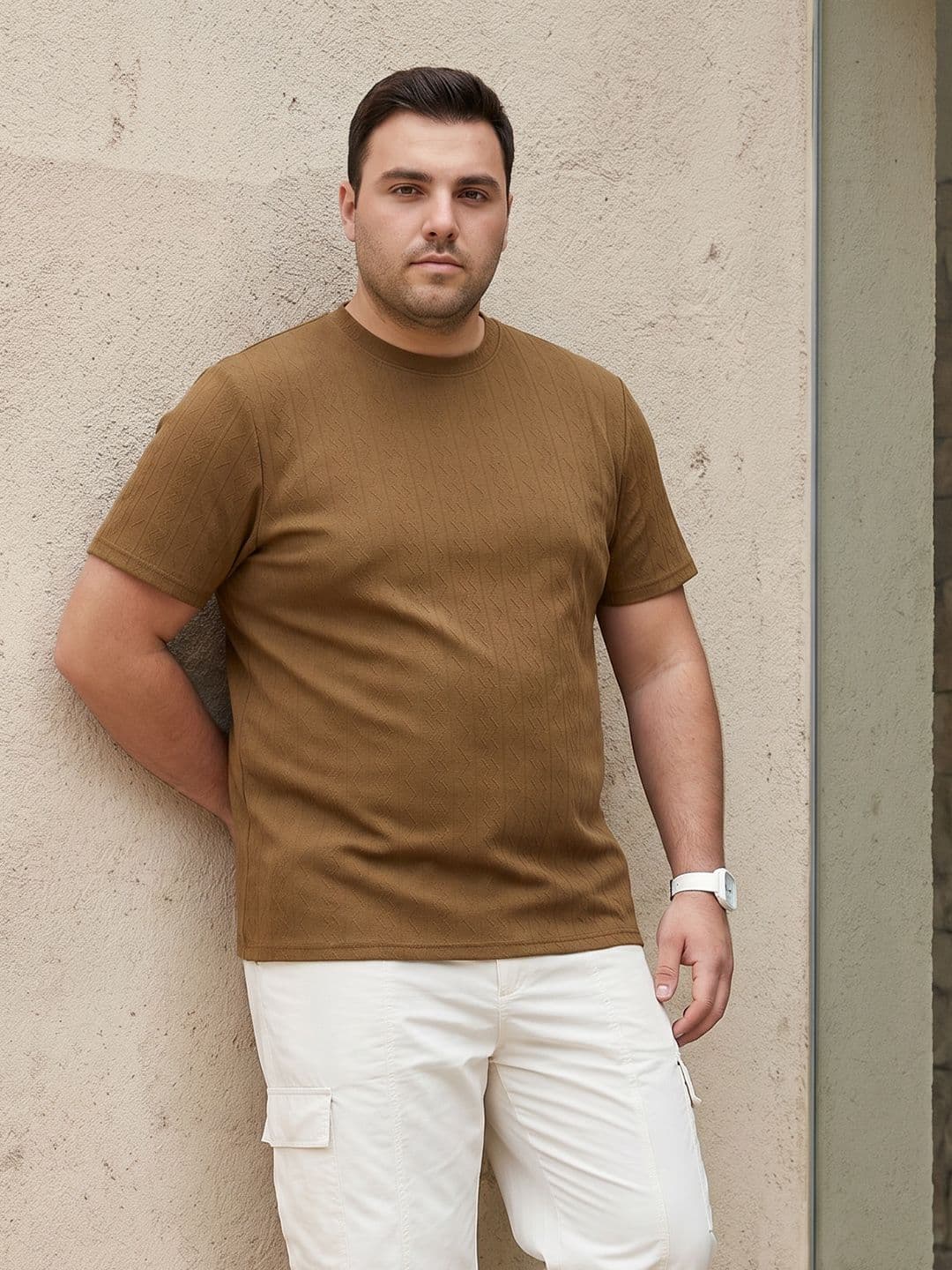 Sztori Plus Size Chevron Self Design T-shirt - view 1