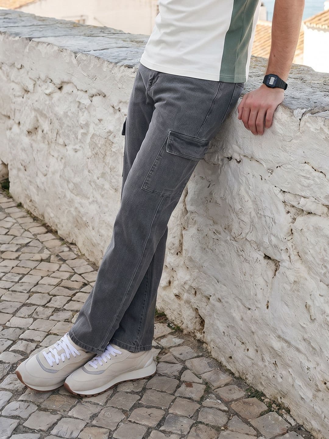 Mast & Harbour Men Slim Cargo Fit Light Fade Stretchable Jeans - view 1