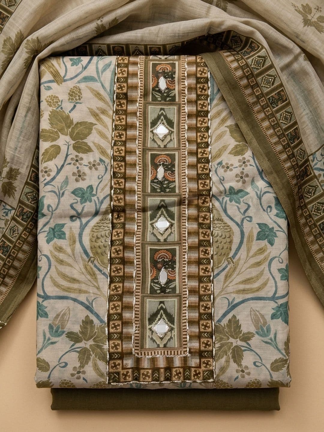 Meena Bazaar Printed Art Silk Unstitched Dress Material - view 1