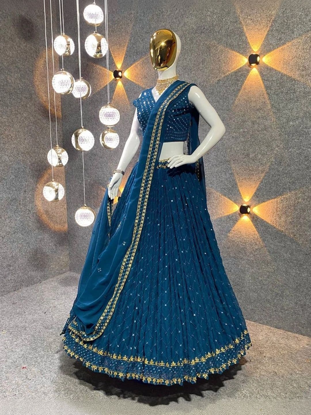 Chandbaali Embellished Sequinned Semi-Stitched Lehenga & Blouse Taping - view 1