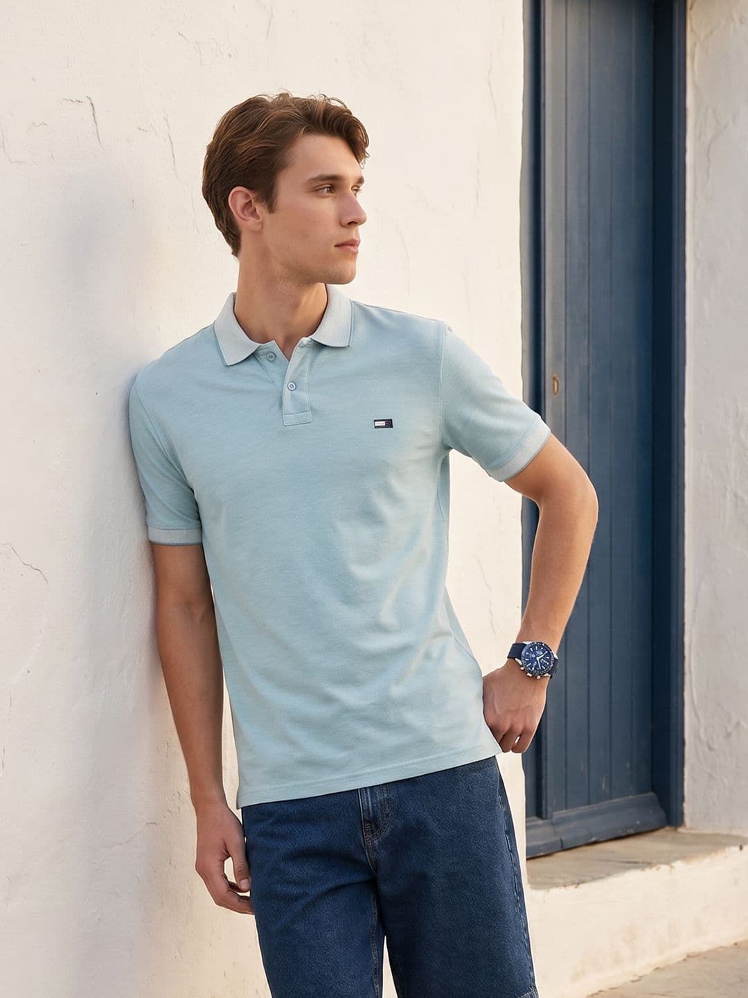 Mast & Harbour Knitted Polo Collar T-shirt - view 1
