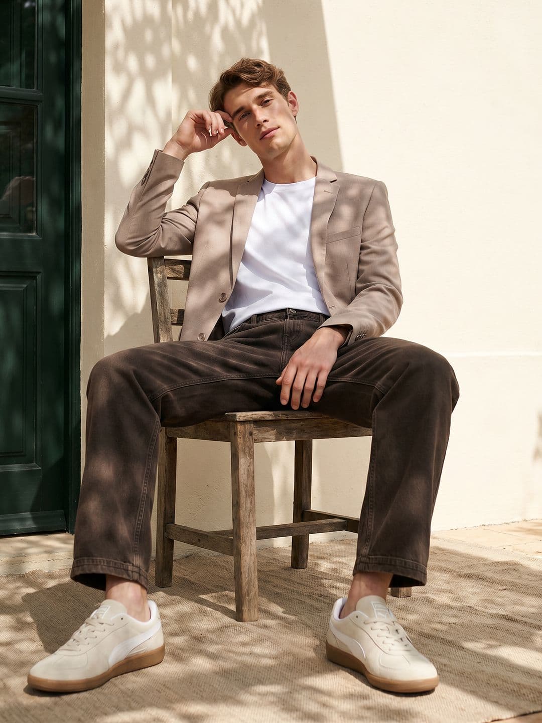 Mast & Harbour Self Design Notched Lapel Collar Single-Breasted Casual Blazer