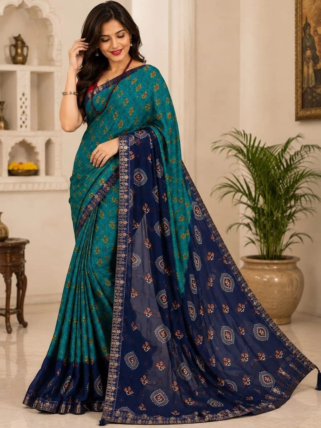 Leelavati Women Zari Print Pure Georgette Saree - view 1