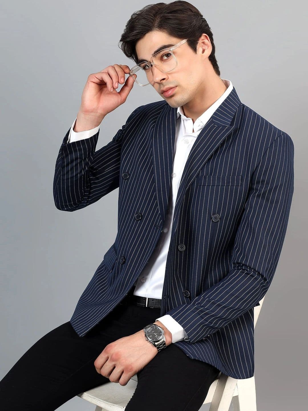 Rb rajniti Blazer Striped Notched Lapel Double-Breasted Tailored Fit Blazers