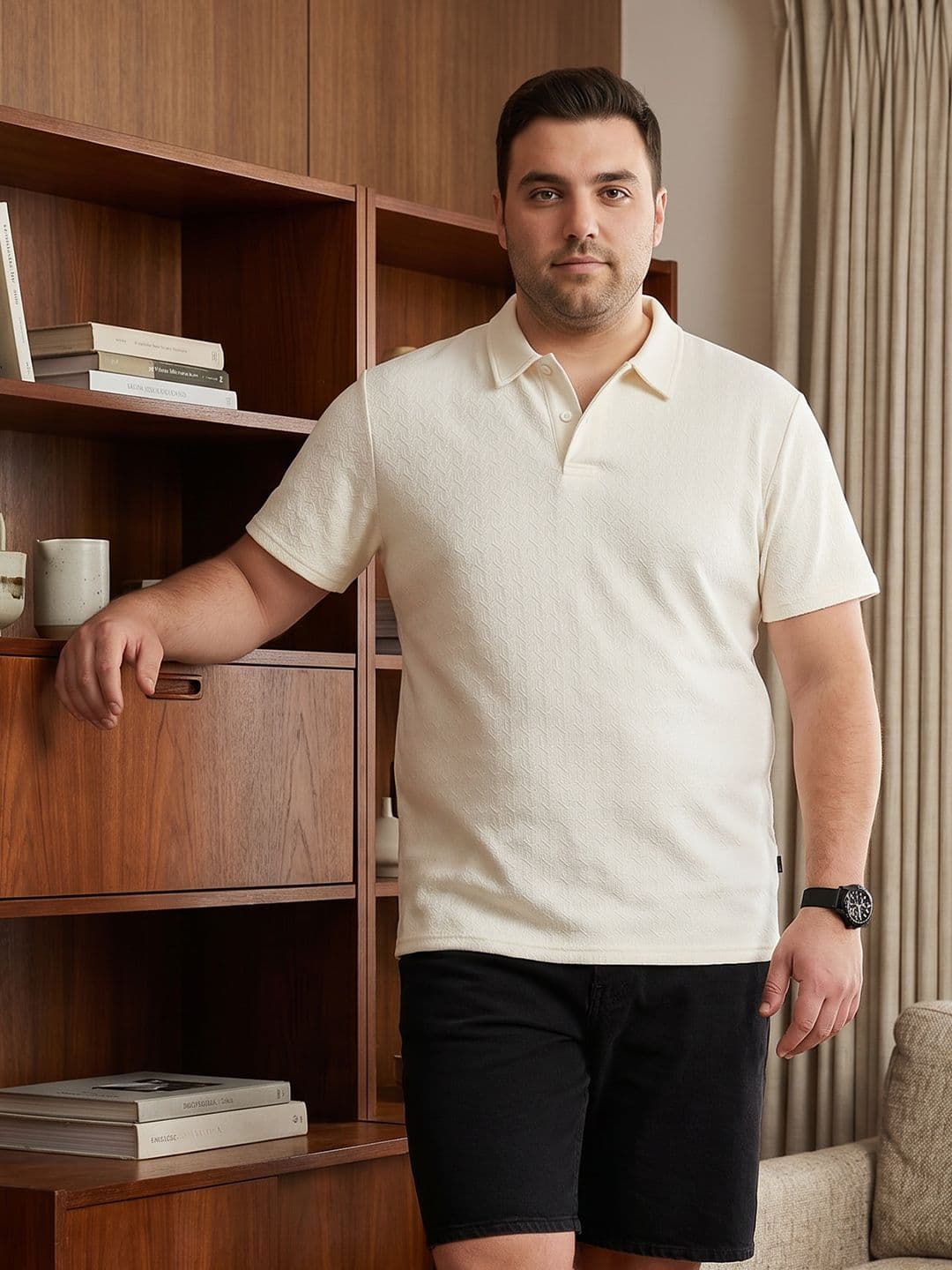 Sztori Plus Size Self Design Polo Collar T-shirt - view 1
