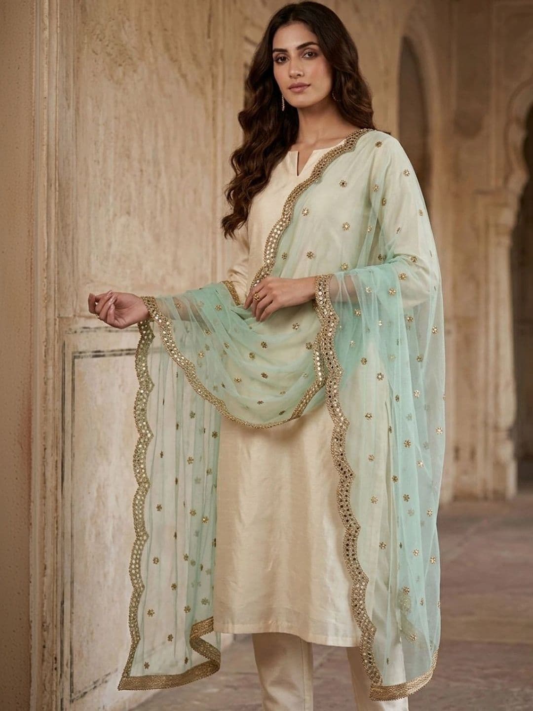 Dupatta Bazaar Ethnic Motifs Dupatta with Mirror Work - view 1