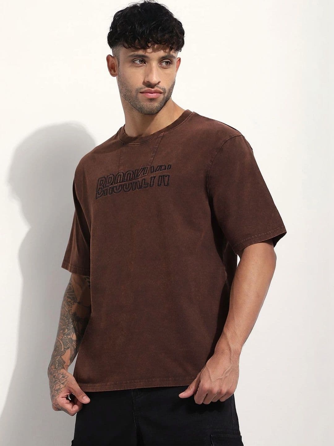 Difference of Opinion Men Embroidered Round Neck Oversized T-shirt - view 1