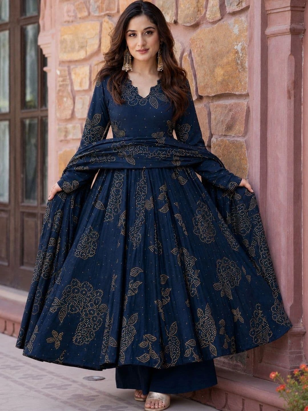 KALINI Women Floral Printed Tiered Kurta with Palazzos & With Dupatta - view 1