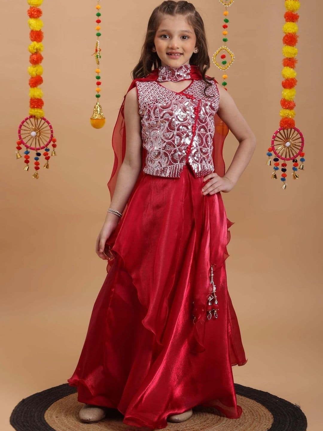 Tiny Kingdom Girls Embellished Sequinned Ready to Wear Lehenga & Blouse With Dupatta - view 1