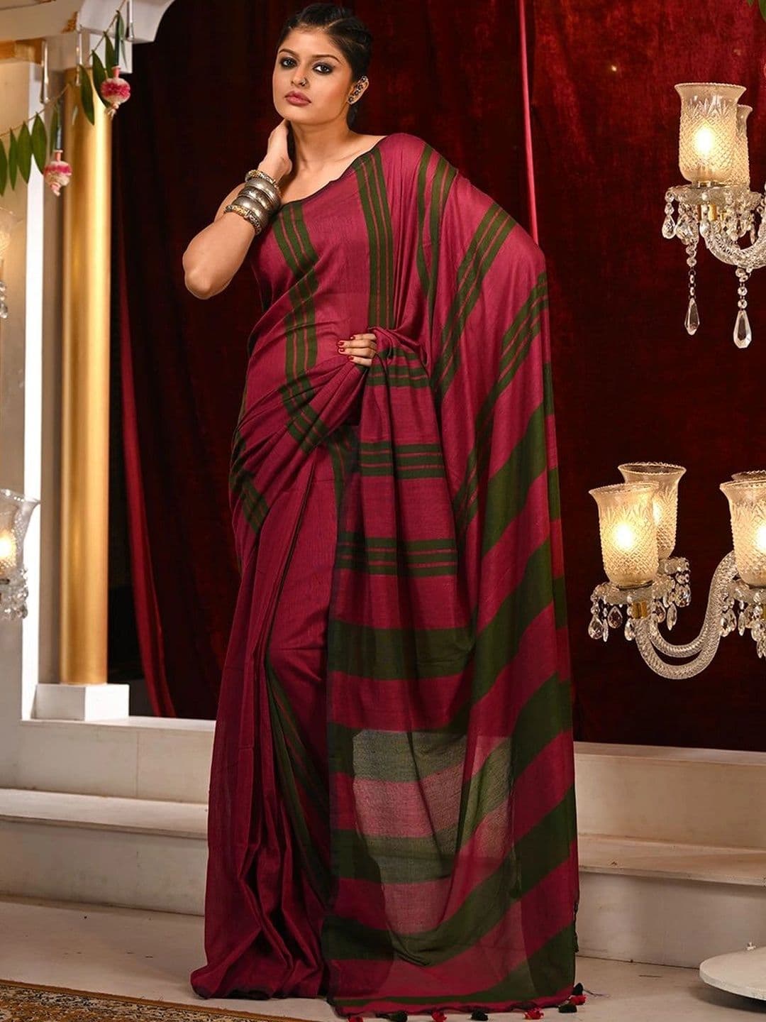 ARQIVO Striped Pure Cotton Saree - view 1