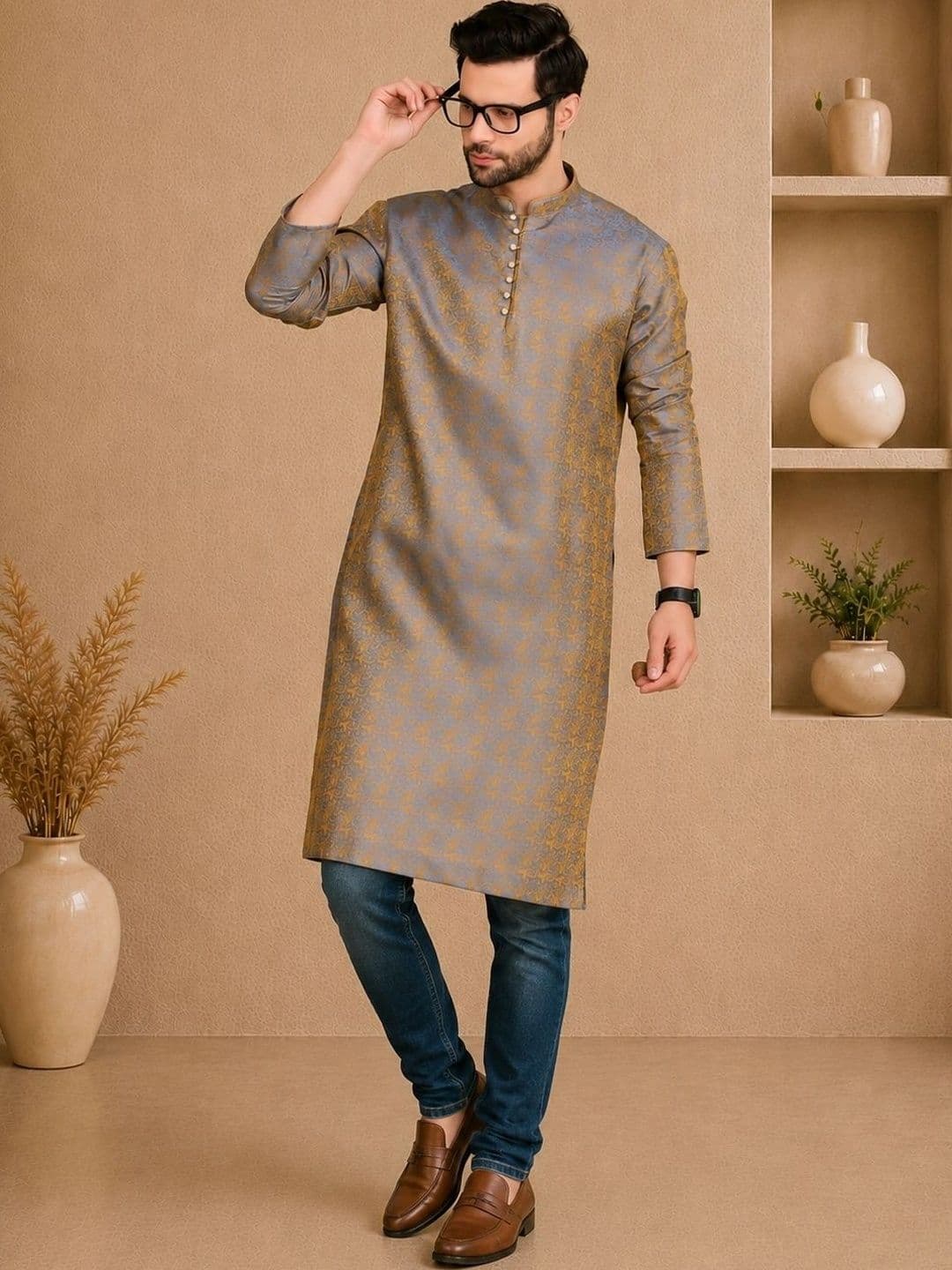 Sydney Heights Men Jacquard Kurta - view 1
