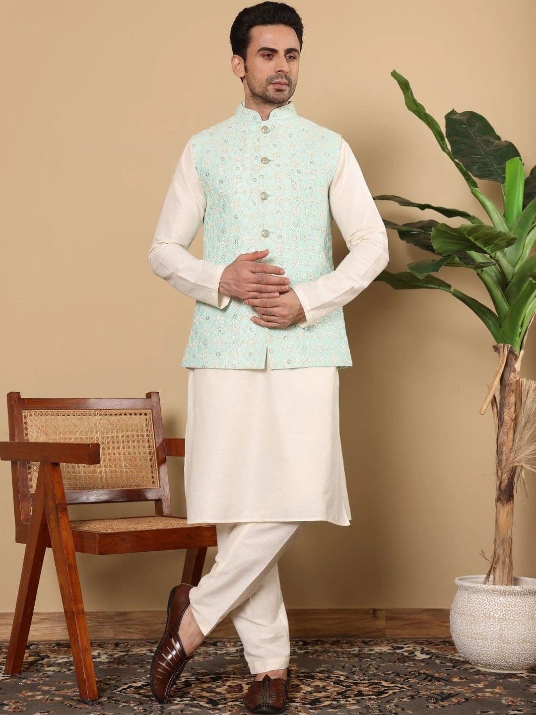 Anouk Embroidered Woven Nehru Jackets - view 1