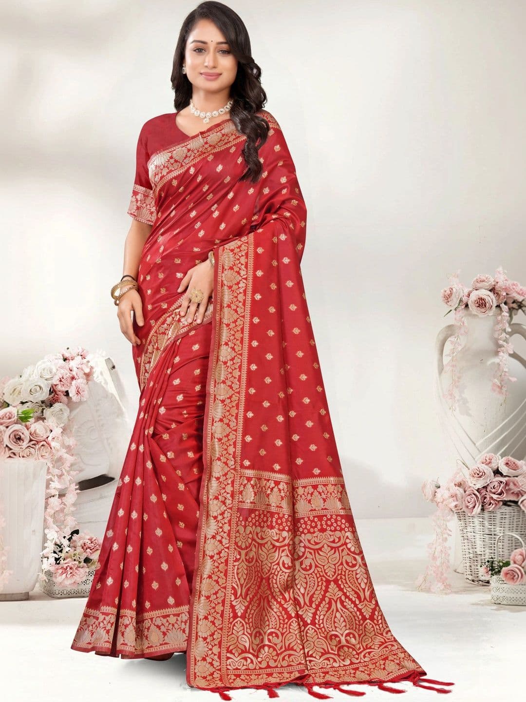 Vedresa Woven Design Zari Silk Cotton Banarasi Saree - view 1