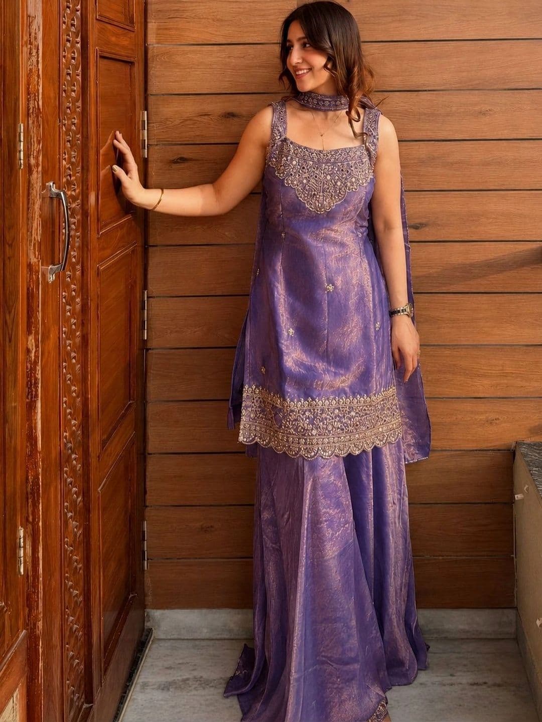 all about you Women Ethnic Motifs Embroidered Regular Thread Work Kurta with Sharara & With Dupatta - view 1