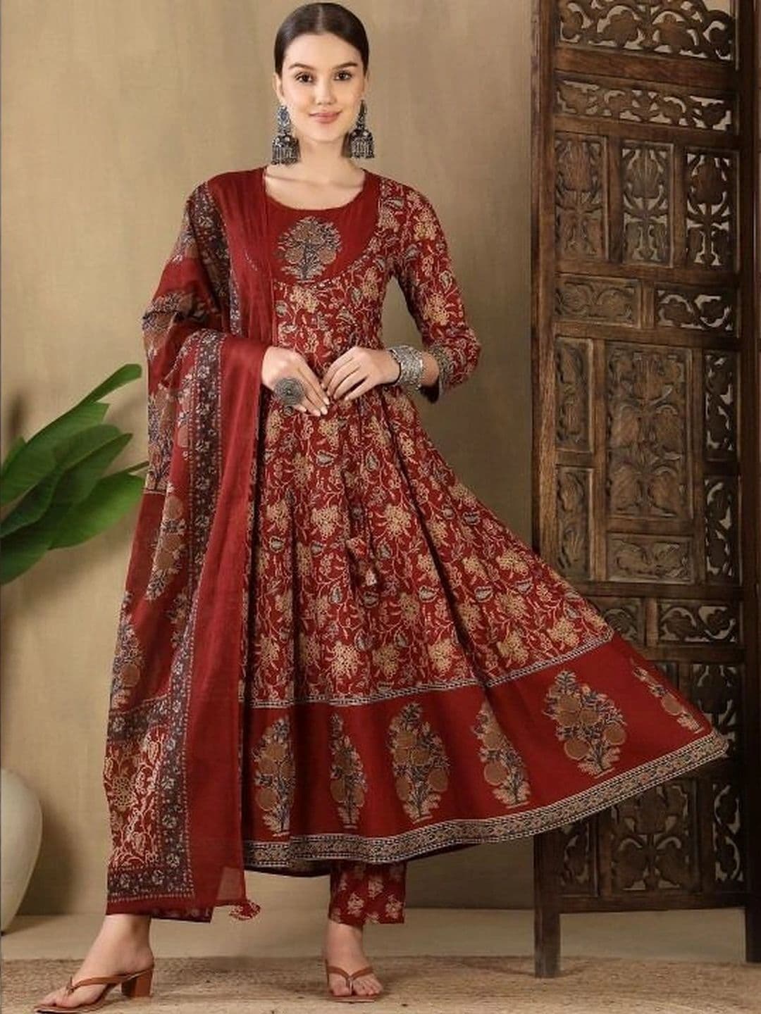 BLACK PATTI Women Ethnic Motifs Printed Empire Pure Cotton Kurta with Trousers & With Dupatta - view 1