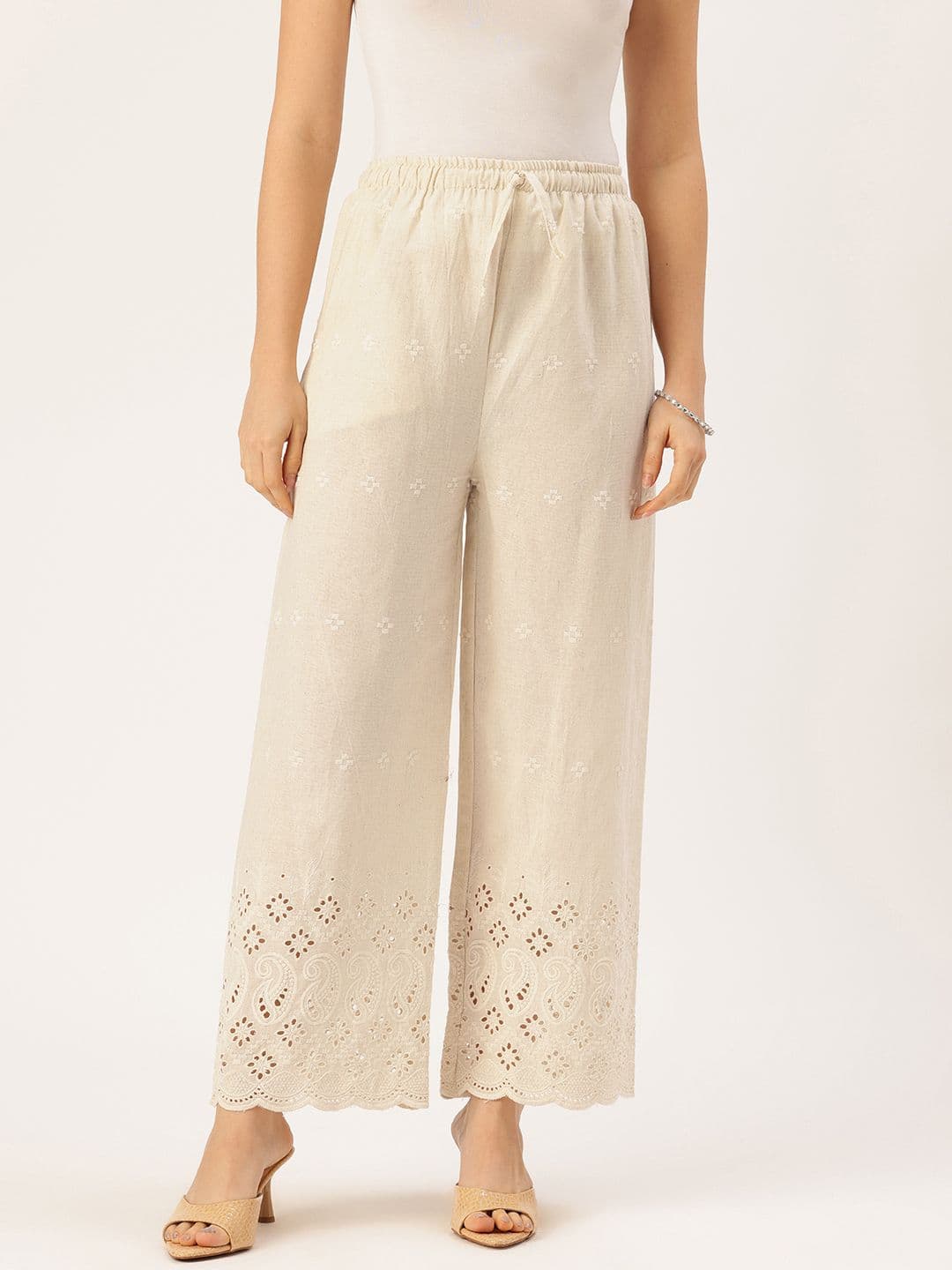 FERANOID Women Embroidered Knitted Ethnic Palazzos - view 1