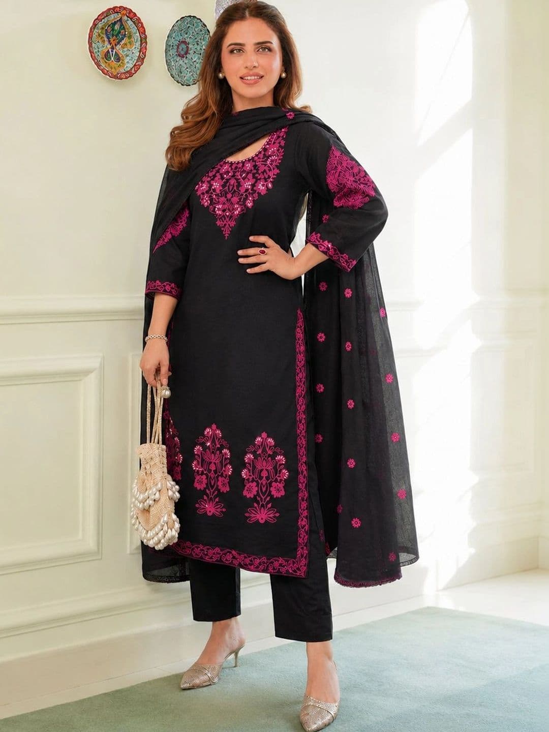 SZN Women Ethnic Motifs Embroidered Regular Thread Work Kurta with Trousers & With Dupatta - view 1
