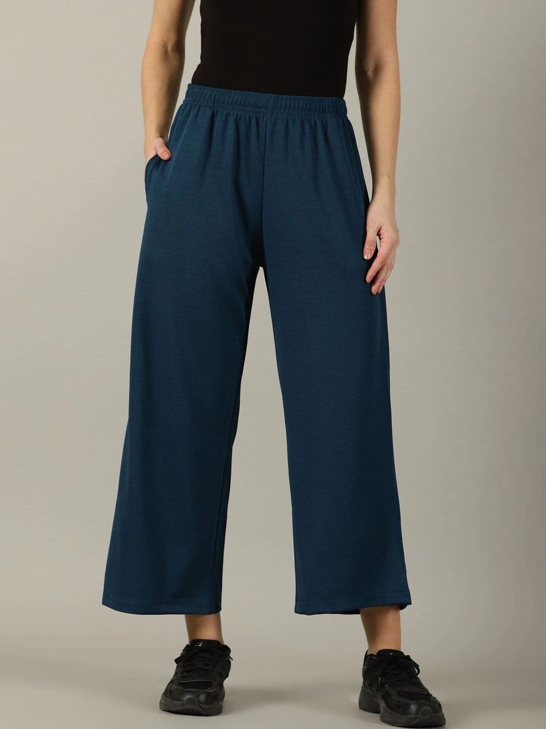Sadda Fashion Women Teal High-Rise Stretchable Wide-Leg Culottes with Pockets - view 1