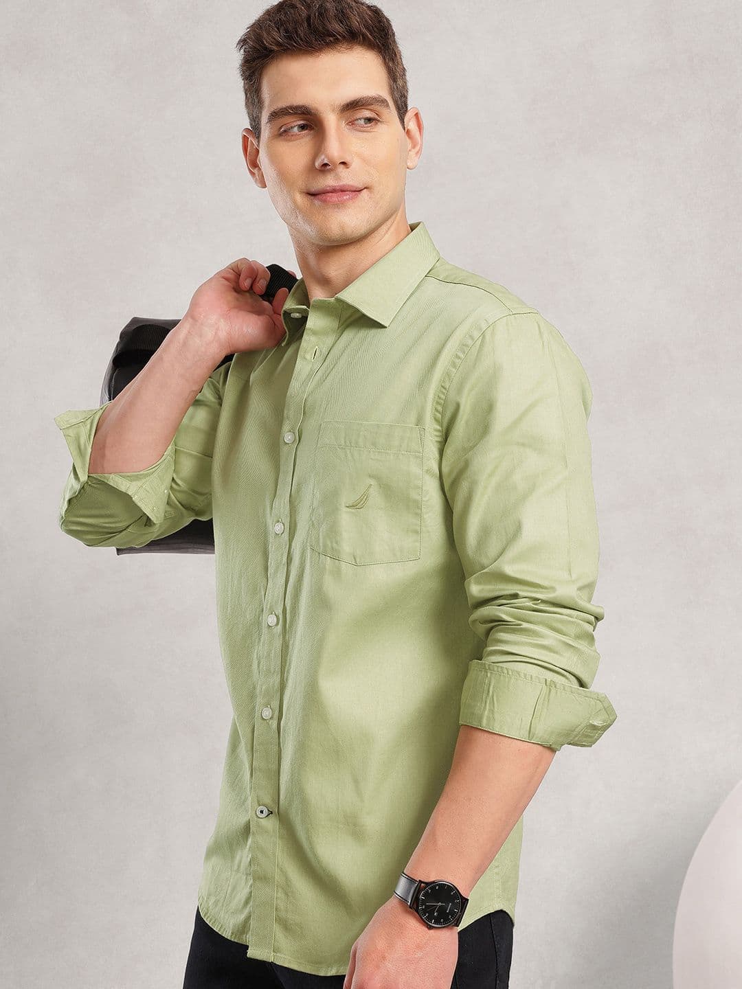Nautica Men Premium Cotton Slim Fit Casual Solid Shirt - view 1