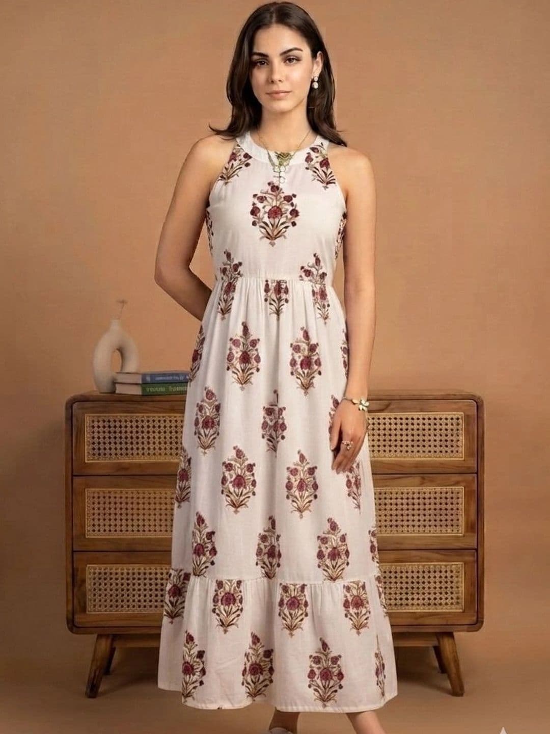 PURSHOTTAM WALA Floral Print Halter Neck A-Line Maxi Dress - view 1