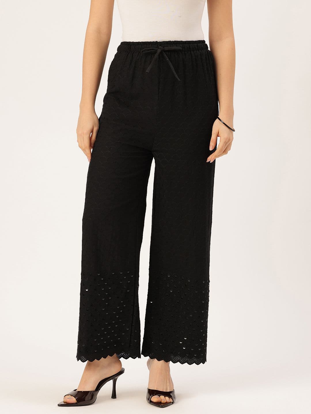 FERANOID Women Wide Leg Embroidered Ethnic Palazzos - view 1