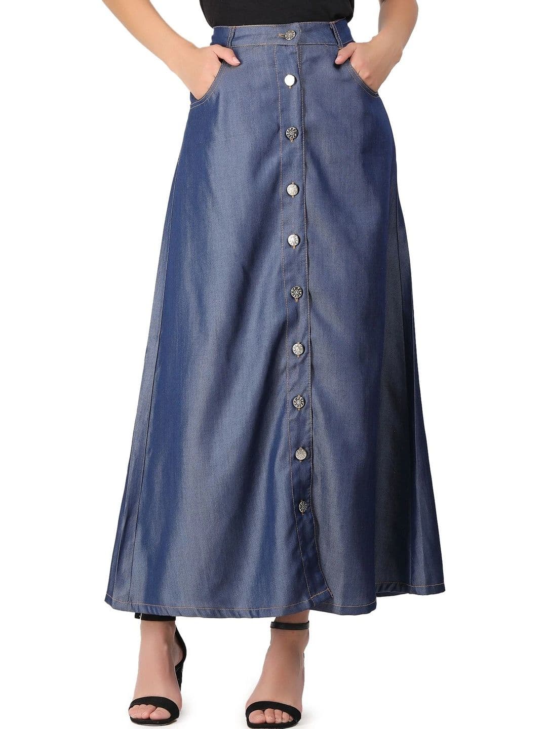 Peptrends Women Denim Maxi A-Line Skirt - view 1