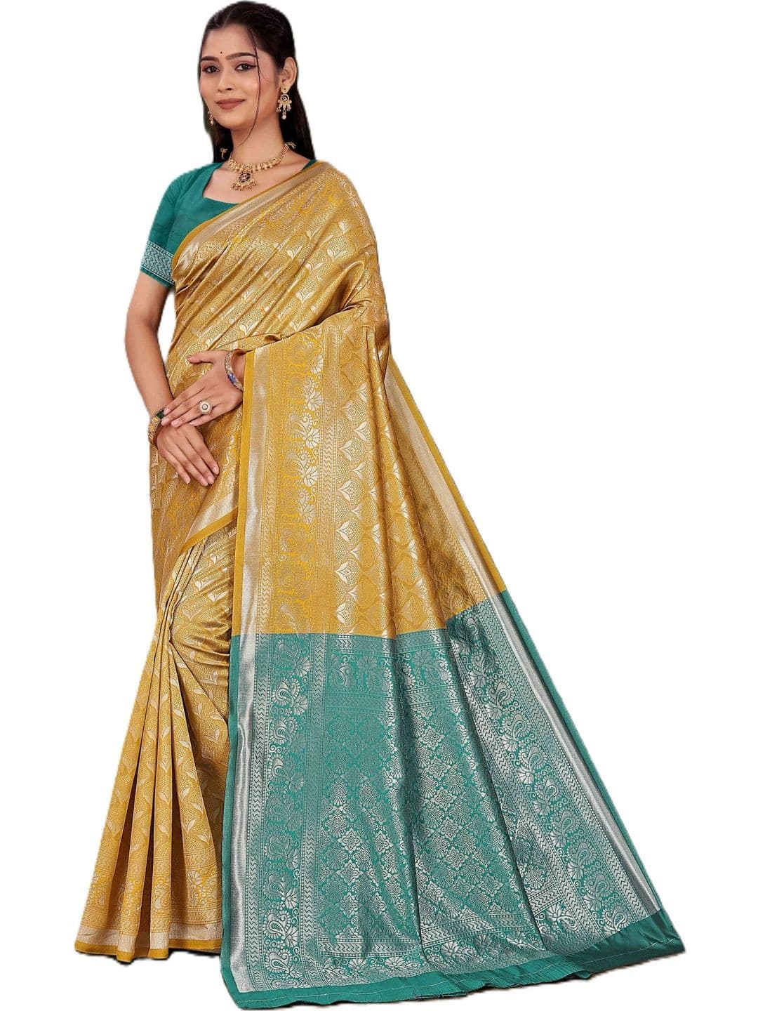 DHYEY ENTERPRISES Woven Design Zari Art Silk Half and Half Kanjeevaram Saree - view 1