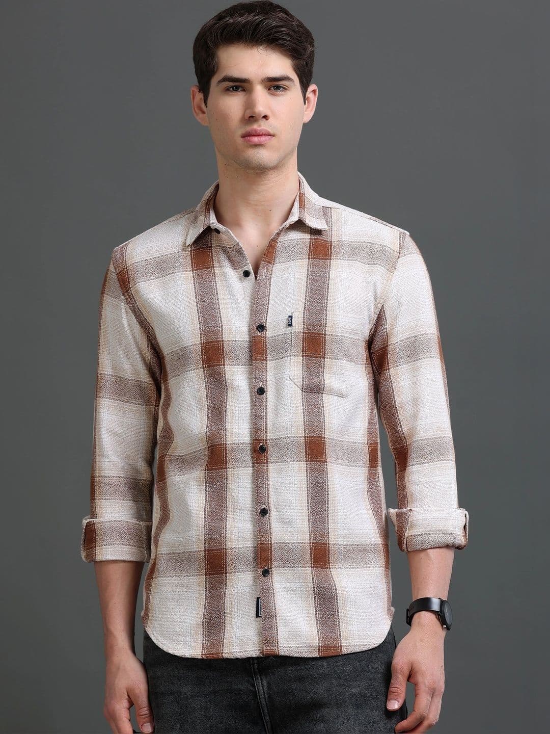 Rope Men Classic Slim Fit Tartan Checks Checked Casual Shirt - view 1