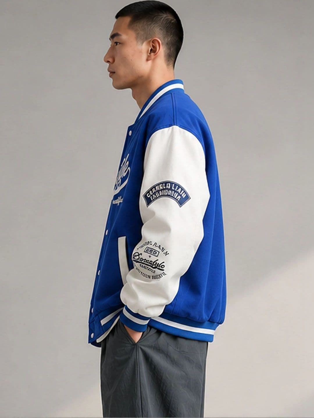StyleCast Men Typography Colourblocked Varsity Jacket with Embroidered - view 1