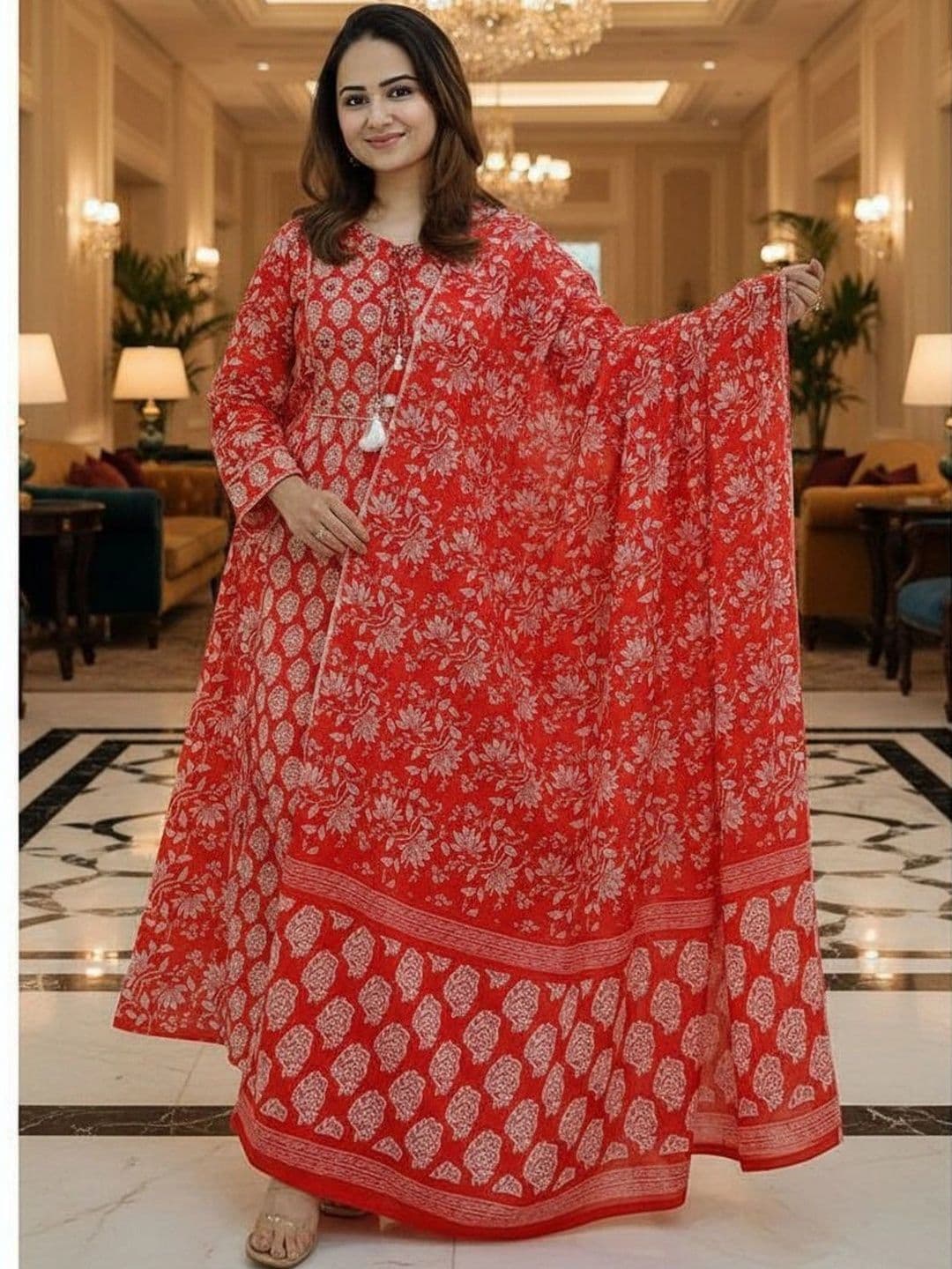 BABA KURTI Women Floral Printed Empire Kurta with Palazzos & With Dupatta - view 1
