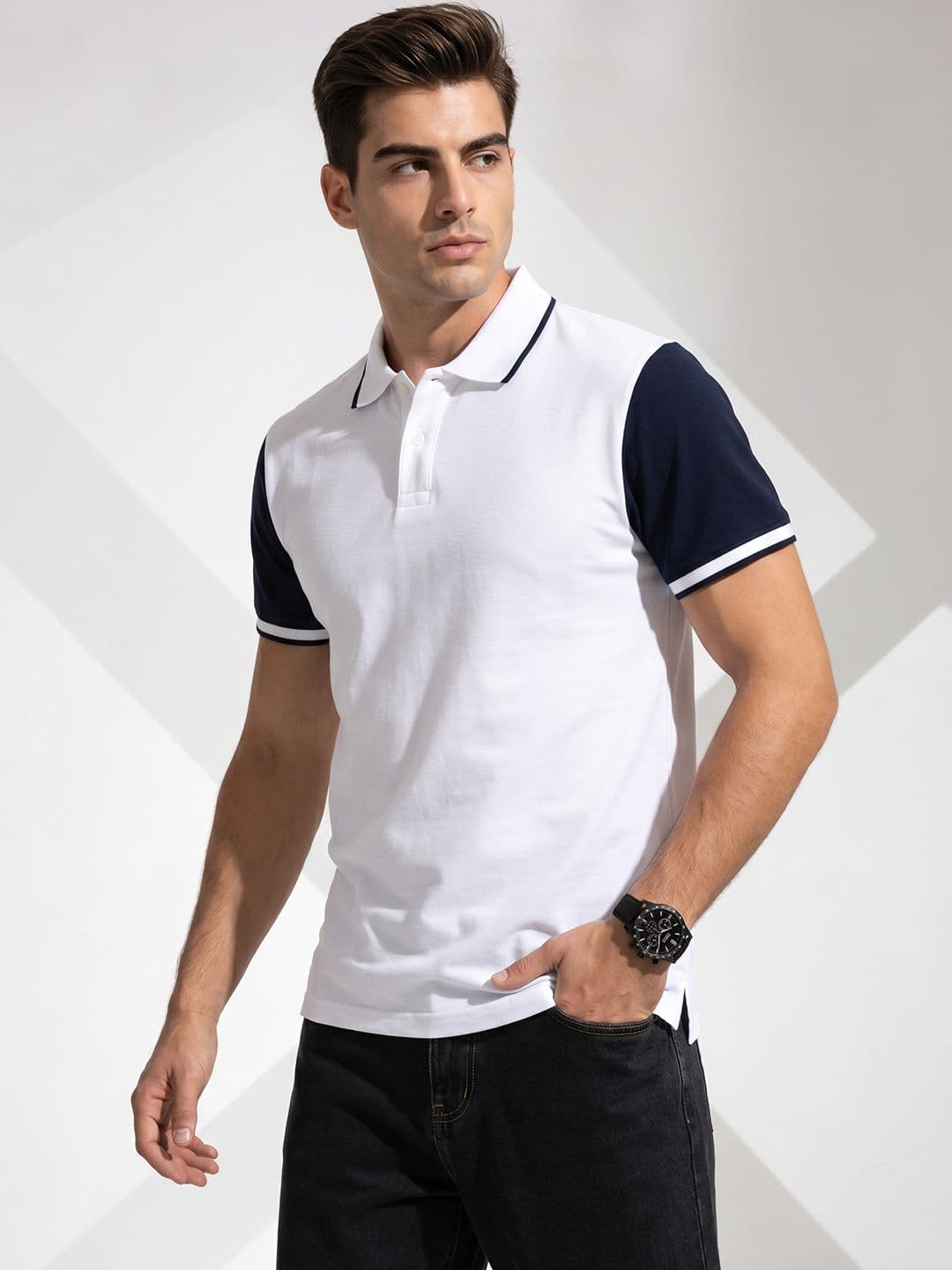 encore by INVICTUS Colourblocked Polo Collar T-shirt - view 1