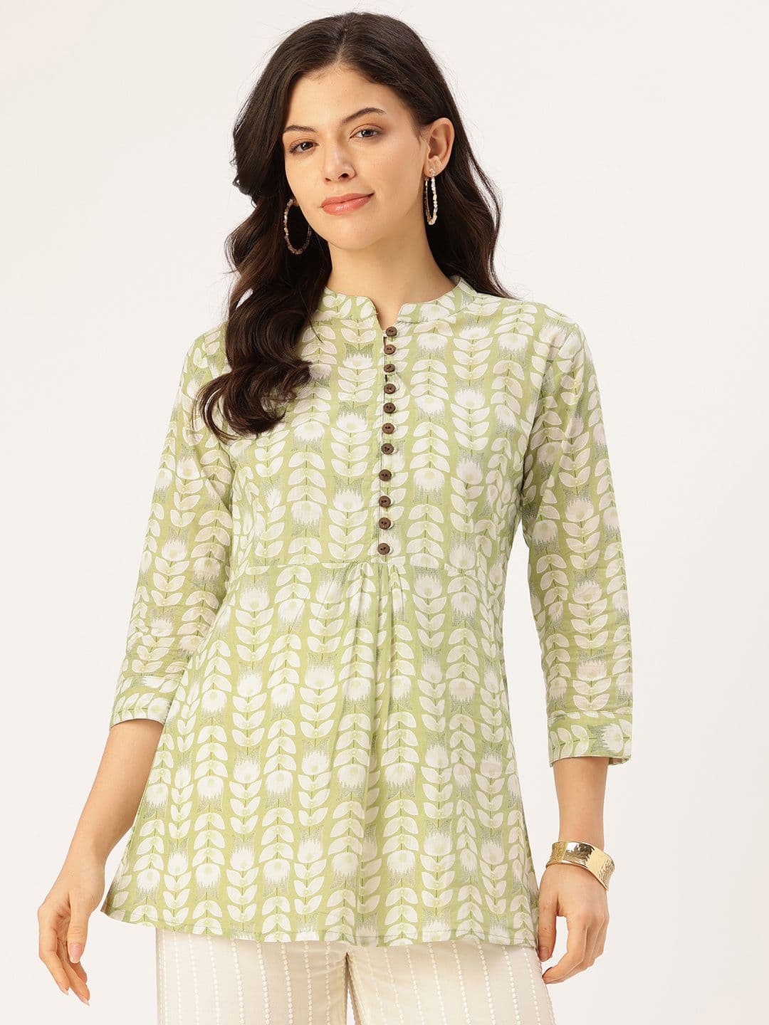 FERANOID Botanical Printed Pure Cotton Blend Empire Kurti - view 1