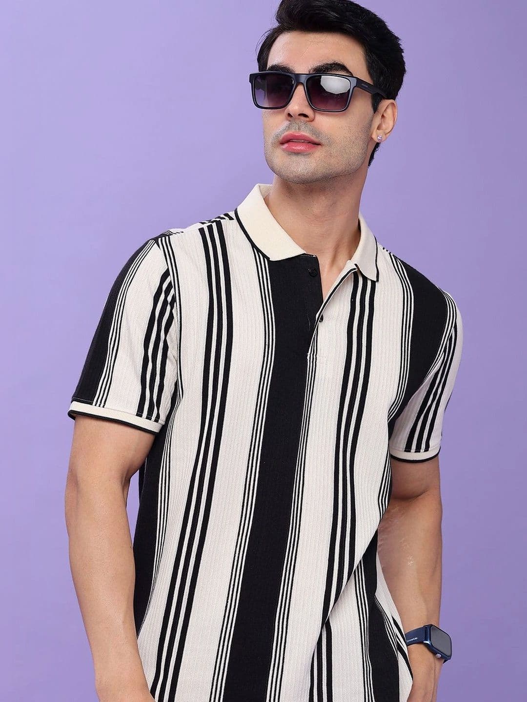 V-Mart Men Striped Polo Collar T-shirt - view 1
