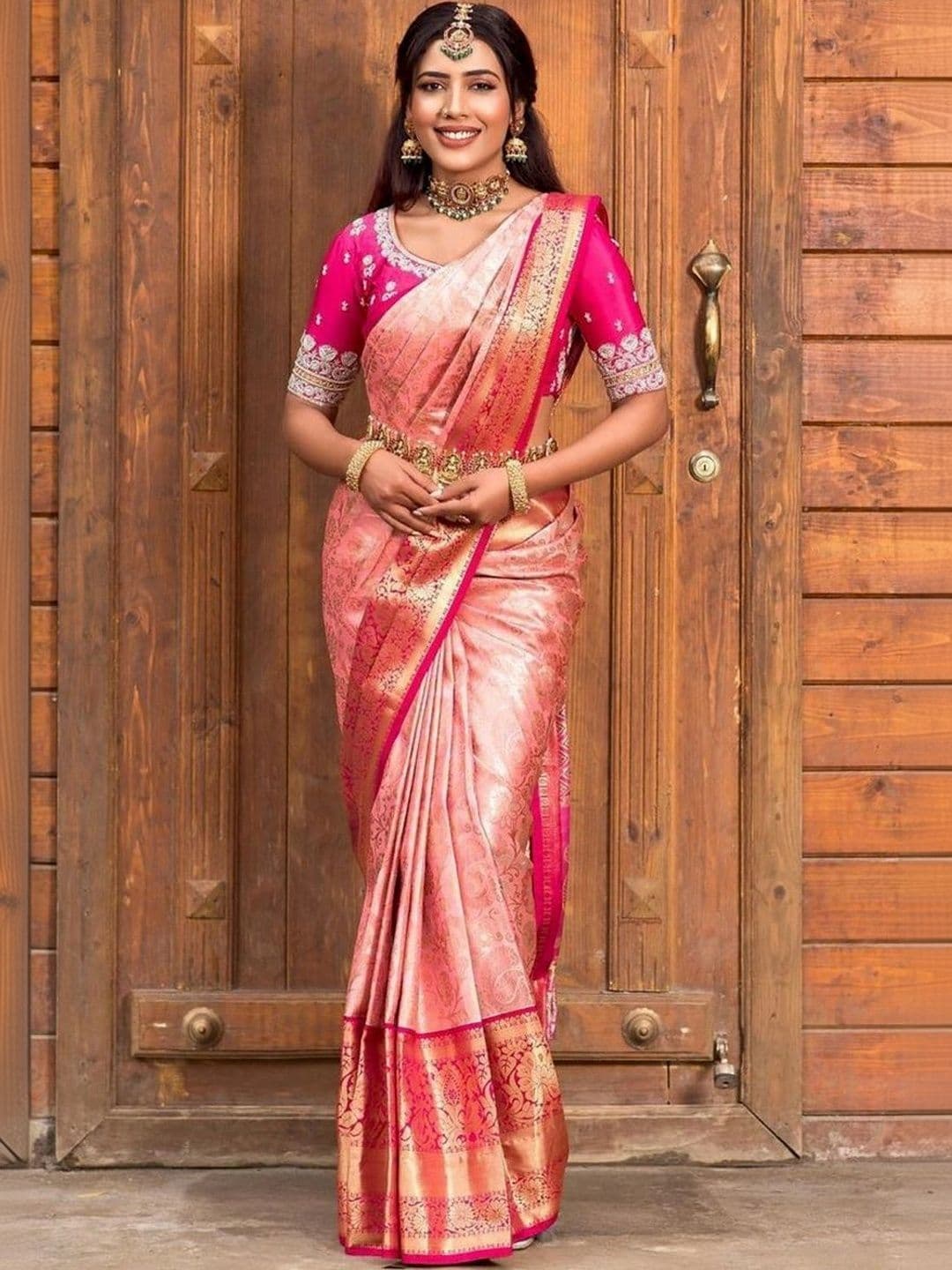 KALINI Woven Design Zari Silk Blend Kanjeevaram Saree - view 1