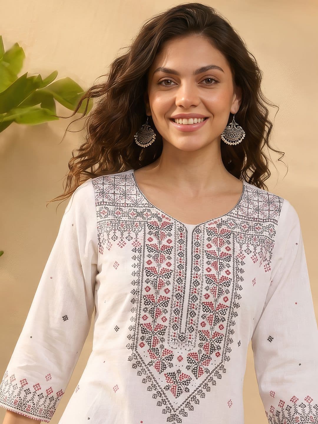 Janasya Ethnic Motifs Printed Cotton Kurta - view 1