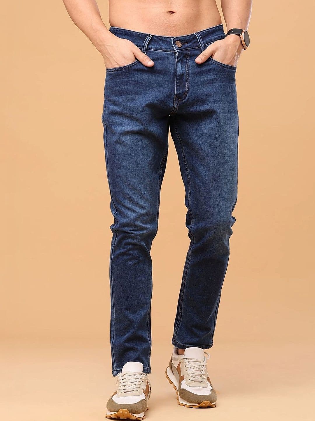 V-Mart Men Regular Fit Mid-Rise Low Distress Stretchable Cotton Jeans - view 1
